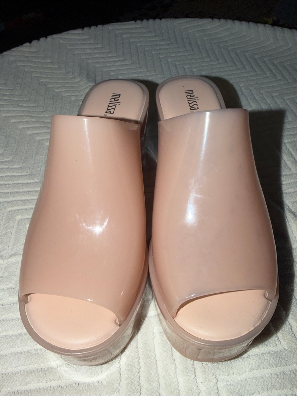 Melissa Women's Hype Platform Mules in a light pink color